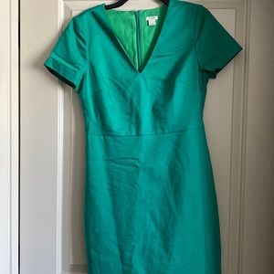 J CREW CAP SLEEVE V-NECK DRESS WARM JADE GREEN